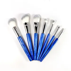 7pcs blue waves plastic handle synthetic hair cosmetic makeup brush set