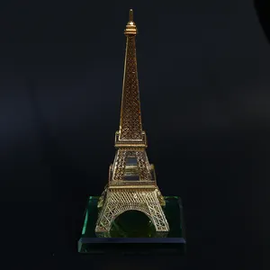 Torre Eiffel de cristal chapado en oro de 24K, edificio personalizado con hoja cooper, regalo de viaje, recuerdos personalizados