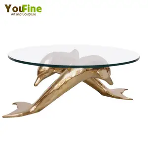 캐스트 청동 돌고래 조각 테이블 장식 금속 높이 커피 테이블