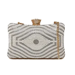 Trendy Handmade Diamond leather Wedding Bag handbag White Pearl Ladies Evening Clutch Bag