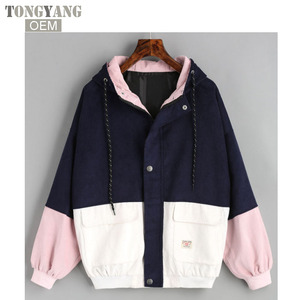 Giacca Invernale TONGYANG in Velluto a Coste con Cappuccio, Blocchi di Colore, Coulisse, Tasche Applicate, Spessa e Basica per <span class=keywords><strong>Donna</strong></span> - Product Image 3