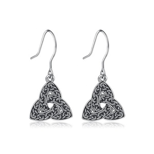 Solid S925 <strong>Sterling</strong> <strong>Silver</strong> Hollow Irish Love Knot <strong>Dangle</strong> Drop <strong>Earrings</strong> for Women Trendy Fine Jewelry Zircon for Weddings Parties - Product Image 1