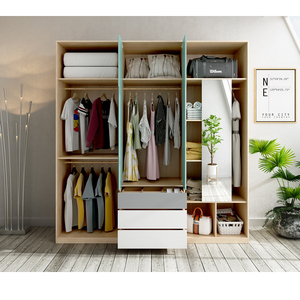 Porte coulissante moderne en bois de luxe avec 3 tiroirs en mélamine, grand rangement, porte verte, armoire bicolore - Product Image 3