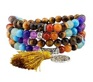 Pulsera/collar con árbol de la vida, cuentas naturales de 6mm, Ojo de Tigre, 7 Chakras <span class=keywords><strong>Mala</strong></span>, oración, 108, meditación, curación
