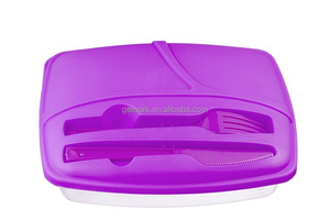 Contenedor <span class=keywords><strong>de</strong></span> Plástico Rectangular con 3 Compartimentos para Comida Rápida, Ensaladas, Picnic, Conservación <span class=keywords><strong>de</strong></span> Frescura, Lonchera con Tapa - Product Image 4