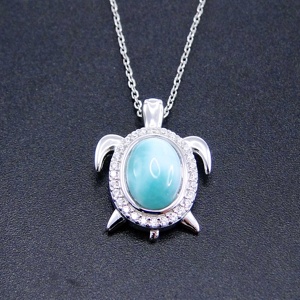 925 Perak Murni 18 "Kalung & Liontin Kura-kura Larimar Dominasli - Product Image 2