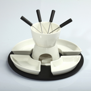 keramische kaasfondue set met bamboe basis, kaas set voor 4 personen