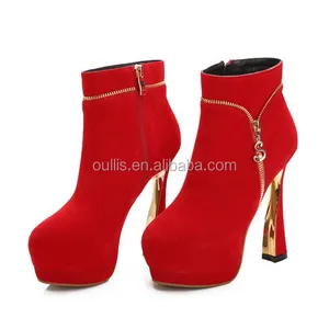 2016 尼斯设计女孩性感红色高跟鞋冬季靴子 PQ3119