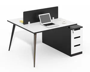 Puluz — meuble de bureau modulable au Design moderne, Plan ouvert pour 2 personnes, étagère métallique, panneau en bois, station de travail, Double bureau