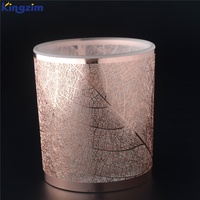 Porte-bougie en verre avec décoration en dentelle métallique de luxe personnalisée, design rose doré, bougie parfumée