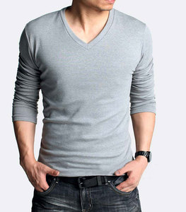 Cina blank <span class=keywords><strong>t</strong></span>-<span class=keywords><strong>shirt</strong></span> da <span class=keywords><strong>uomo</strong></span> <span class=keywords><strong>manica</strong></span> <span class=keywords><strong>lunga</strong></span> <span class=keywords><strong>scollo</strong></span> a <span class=keywords><strong>V</strong></span> 180gsm ampia vestibilità abbigliamento Casual in cotone stampato - Product Image 2