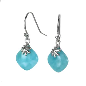 White Gold Plated Natural Blue Larimar Earring 925 Silver Women Sterling Silver Palm Tree Pendant Jewelry