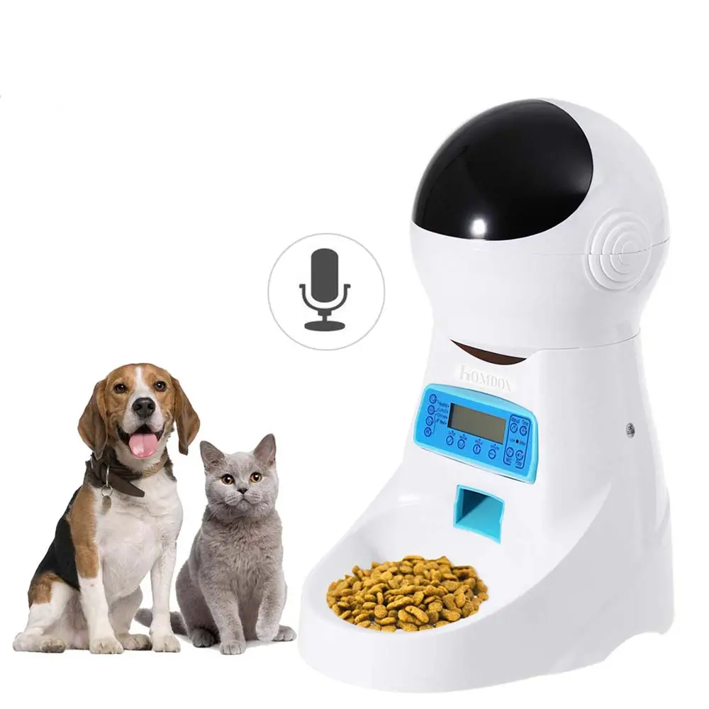 Para Mascotas Alimentador automático gato alimentador de mascotas dispensador de comida de mediano grande perro gato 4 comida grabadora de voz temporizador programable