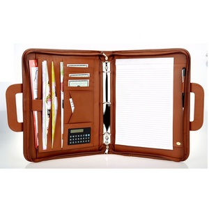 Fournitures de bureau scolaire personnalisées Sac à documents Porte-documents Nouveau classeur A4 <span class=keywords><strong>en</strong></span> cuir PU Portefeuille à fermeture éclair Classeurs à 4 anneaux 20 pages - Product Image 4