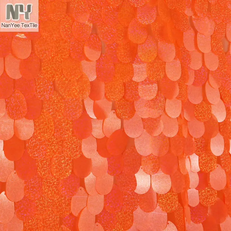 Текстиль Nanyee, флуоресцентная неоновая оранжевая ткань с голограммой и блестками