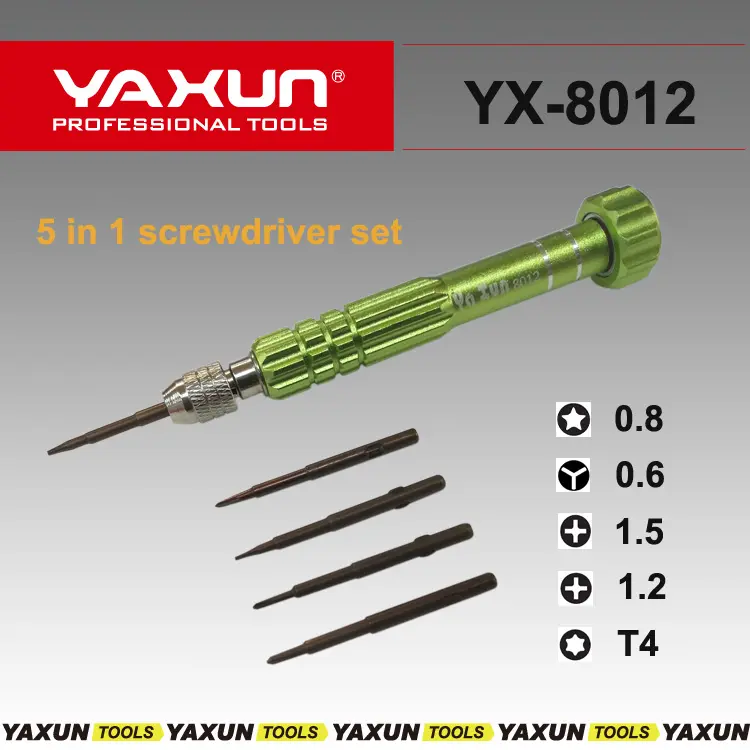 YX8012 YAXUN 5 In 1 Profesional Screwdriver Set Paduan Kromium Presisi untuk Iphone 7G 6G 5G Samsung Smart Ponsel Perbaikan Alat