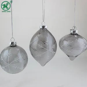 wholesale grey Onion shape Christmas glass ball with snowflake decorations