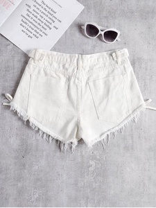 KY Summer Lady <strong>White</strong> Low Waist Zipper Fly Lace up Cutoffs Ripped <strong>Jeans</strong> <strong>Shorts</strong> - Product Image 4