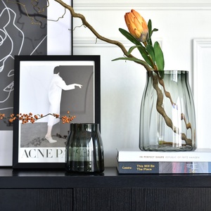 Bixuan Vase en verre côtelé gris soufflé à la main Art déco Arrangement floral bougeoir décoration de table centres de table Vases d'accent - Product Image 2