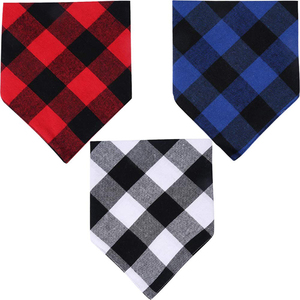 Bandana triangulaire écologique pour chien, été/hiver, 100% coton, imprimé à carreaux rouges, ensemble d'accessoires, petite taille - Product Image 2