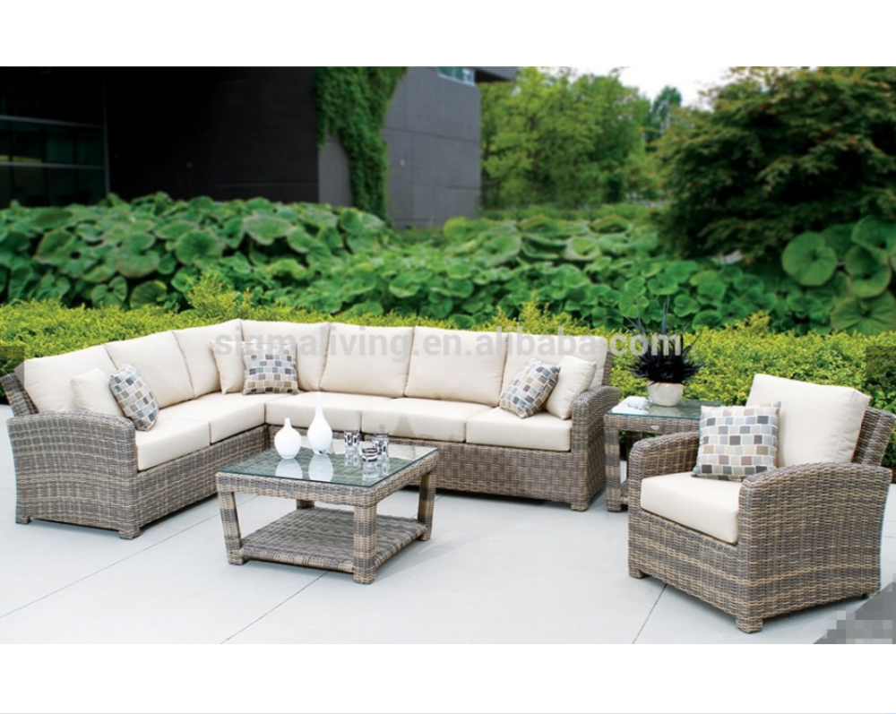Elegant garden furniture l shaped sofa clearance cane lounge sofa for sale
