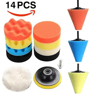 14pcs 3 ''Polimento Kit, Cone de Broca De Polimento Almofadas de Polimento de Espuma Esponja Conjunto para o Corpo Do Carro Rodas