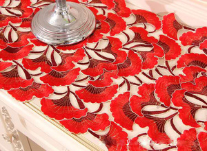 Factory Wholesale Red Cutwork Embroidered Wedding Disposable Polyester/Cotton Table <strong>Runner</strong> Decorate <strong>Tablecloth</strong> - Product Image 4