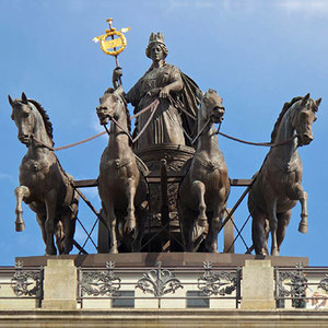 Carrinho de cavalo de bronze com escultura apollo, decoração quadrada ao ar livre, tamanho grande