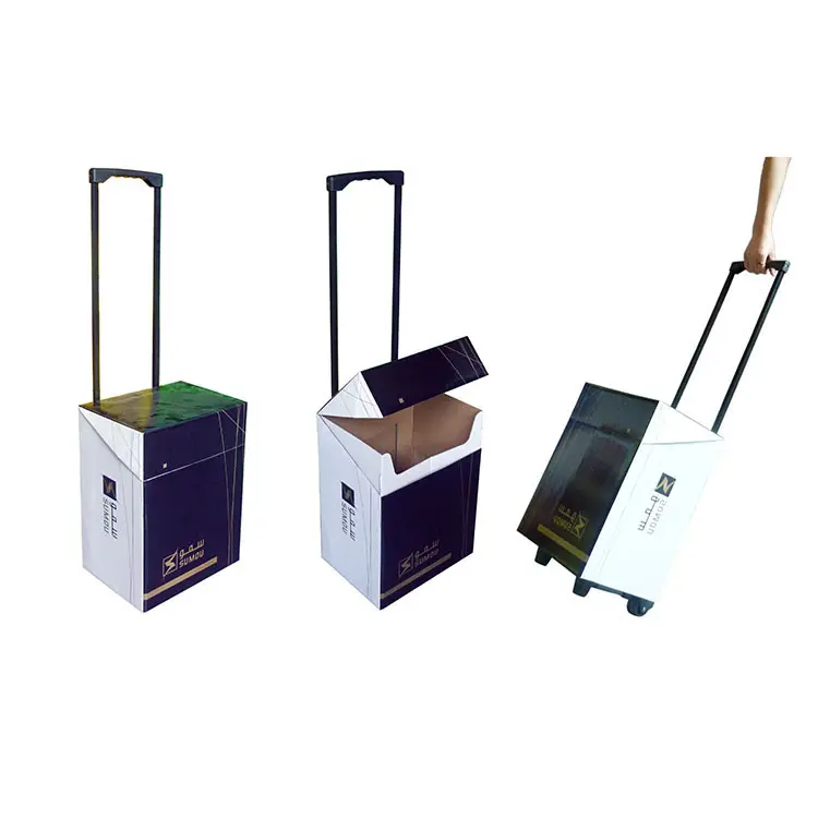 Golfkarton Roller Zak Papier Roll Trolley voor Tentoonstelling Eco Expo Doos Handel Fair Show Papier