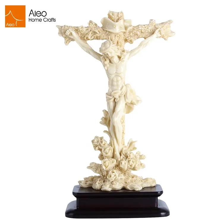 Aangepaste Hars Ivoor/Koper Fabricage Ambachten Religieuze Beeldjes Jesus Cross Standbeeld Decoratie