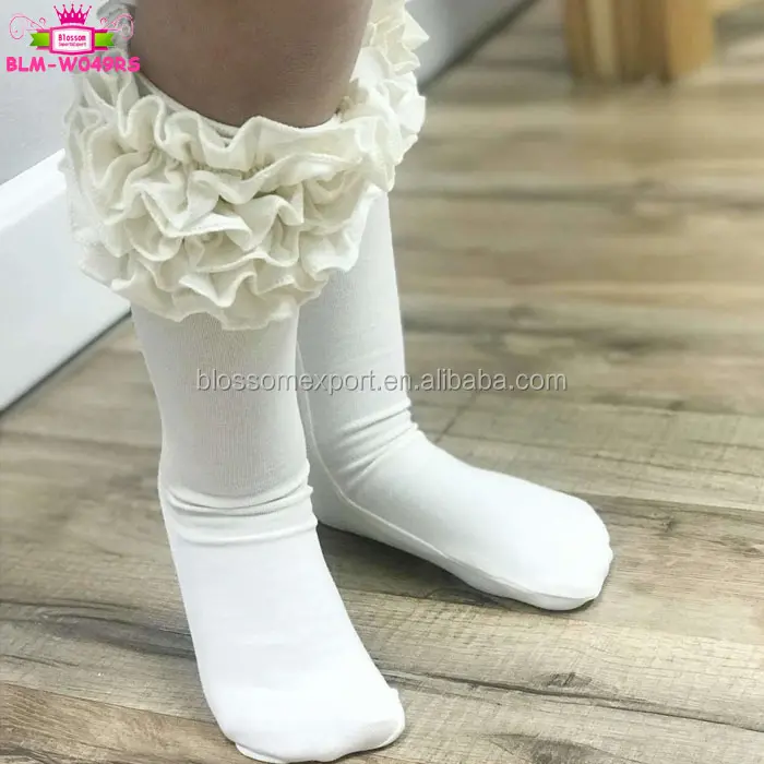 Calcetines de algodón hasta la rodilla para bebé, medias con volantes triples, calentadores de piernas, blancos, para niñas
