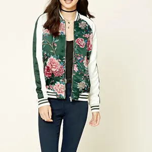 All über OEM Custom Floral Printed frauen Silk Bomber Jacket