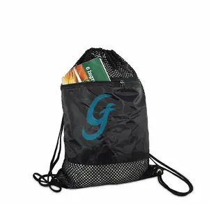 Multi-Functional Nylon Mesh Gym Bag with Drawstring Shoulder Straps Custom Logo for Swimming Beach Diving Travel Industrial Use