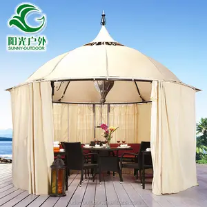 Gazebo Bulat Mewah 4M, Kain Anti Air dengan Tirai Gazebo Kastil Putih