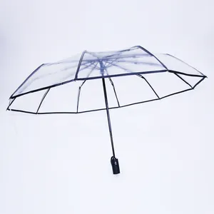 Прозрачный складной зонт POE, автоматический дорожный зонтик с 10 ребрами, с защитой от ветра и пузырьками, с принтом логотипа wirh