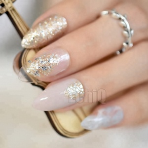 <span class=keywords><strong>Faux</strong></span> ongles pointus à paillettes dorées, 36/24 pièces, Style élégant, avec colle et autocollant, pour manucure - Product Image 5