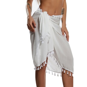 <span class=keywords><strong>Maillot</strong></span> de bain en mousseline de soie solide avec pampilles, Cover-Up pour la plage, Sarong, paréo, Bikini de bord de mer, jupe enveloppante, résistant au soleil, nouvelle collection <span class=keywords><strong>2023</strong></span> - Product Image 6