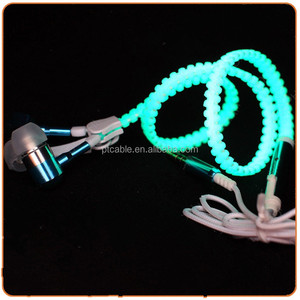 Zip in metallo auricolari con microfono di notte del led glowing light up luminoso auricolare per telefoni cellulari - Product Image 2