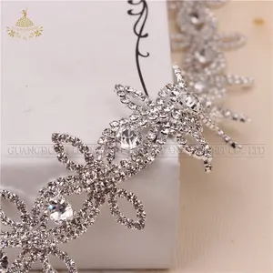 Wholesale Silver Flower shape crystal chain for jewelry decorative trim fancy accessory clothing rhinestone cup chain