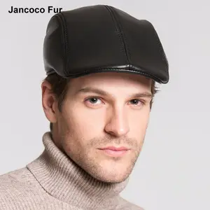 Bérets en cuir véritable pour hommes, Casquette à visière décontractée, en peau de mouton, nouvelle collection automne