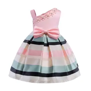 Pearl Floral Single Shoulder Stripe Party Wear Dresses For Girls Of 2-6 Years