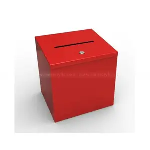 Caja de donación de metal de alta calidad con bolsillo lateral Caja de donación roja personalizada Caja de sugerencias de bloqueo