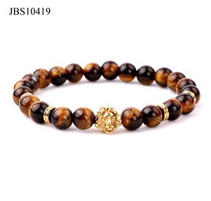 Phong Cách Mới Đá Quý Tự Nhiên Thép Không Gỉ Lion Head Tiger Eye Stone Handmade Men Trang Sức Bracelet Set - Product Image 5