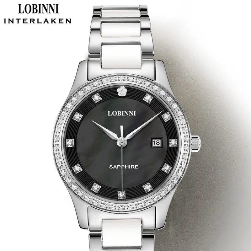 LOBINNI 2005L 12S/24H Lady Fashion Watch Business Luxury Brand Watches for Women 2019 Stainless Steel Ceramic Pointer