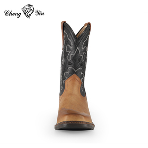 2025 nouveau concepteur gris Cowboy bottes garçons de haute qualité confortable bout carré faible hauteur caoutchouc Western usine personnalisable - Product Image 3