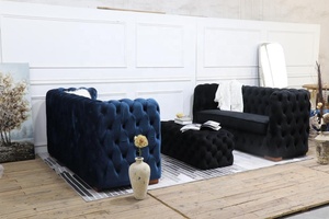 Canapé <span class=keywords><strong>Chesterfield</strong></span> bleu avec bouton classique tufting tissu de velours à dossier haut pour la maison salon meubles de restaurant classiques - Product Image 4