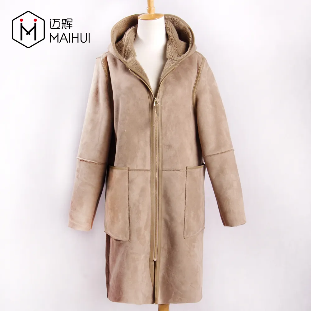 Chocolate Long Lady Jacket Fake Fur Lining Large Size Clothes Polyester Peach Skin Coat