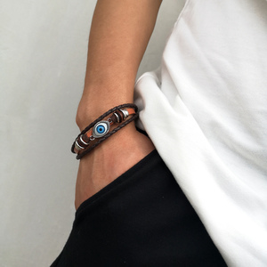 Bracelet pour <span class=keywords><strong>homme</strong></span> Evil Eyes en cuir marron, bracelet en cuir pour mari, <span class=keywords><strong>cadeau</strong></span> pour lui - Product Image 6