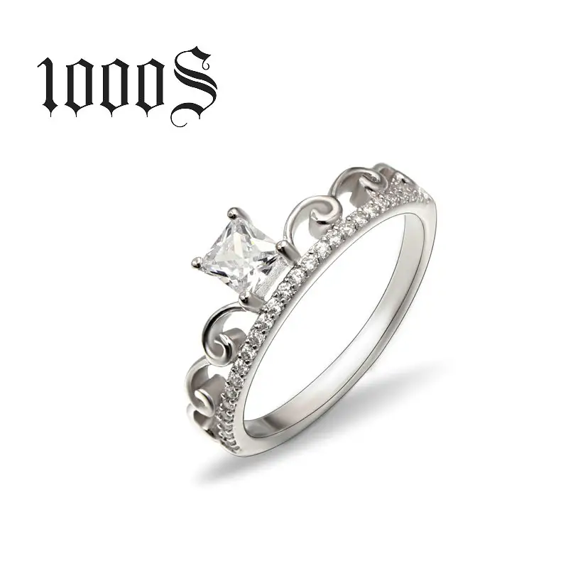 High Quality Elegant Women Crown Ring CZ Cubic Zircon Ring Square White s925 Sterling Silver Engagement Ring