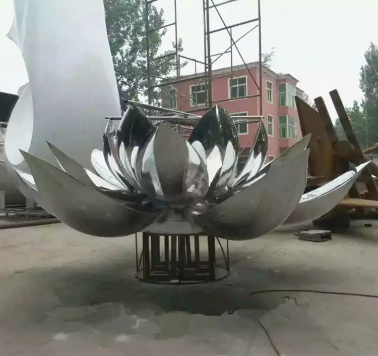 Escultura de flor de loto de acero inoxidable moderno para exteriores